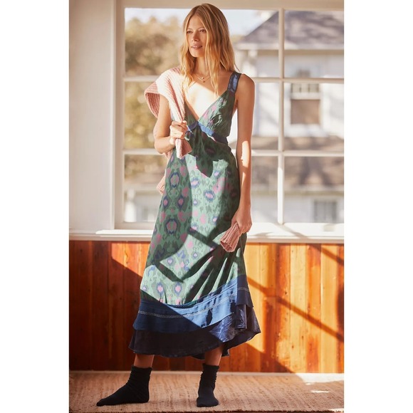 Anthropologie Dresses & Skirts - Anthropologie Velvet Trimmed Slip Midi Dress